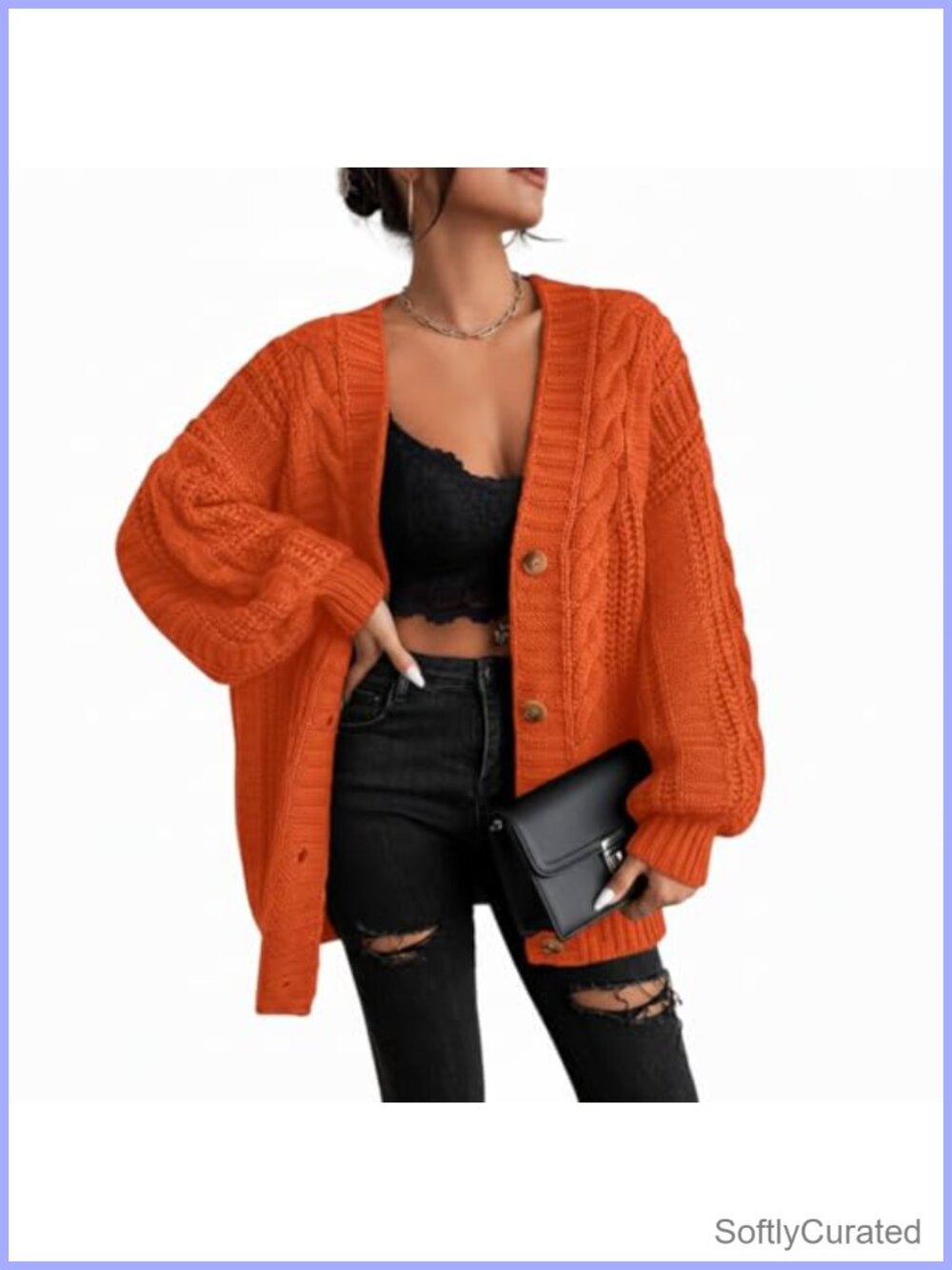 Women's Cable Knit Button Up Cardigan Chunky Oversized Loose Winter Sweater